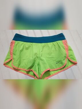 Nike Women's Neon Green Running Shorts with Teal Waistband